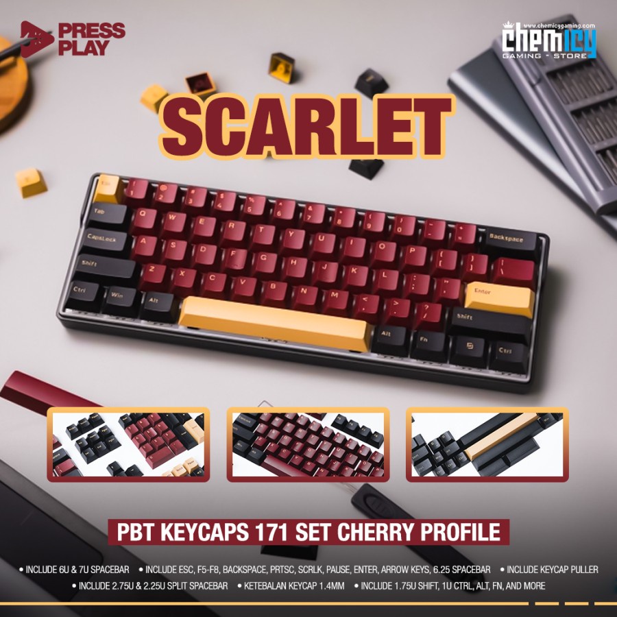 Jual Press Play Scarlet PBT Double Shot Keycaps 171 set Cherry Profile ...