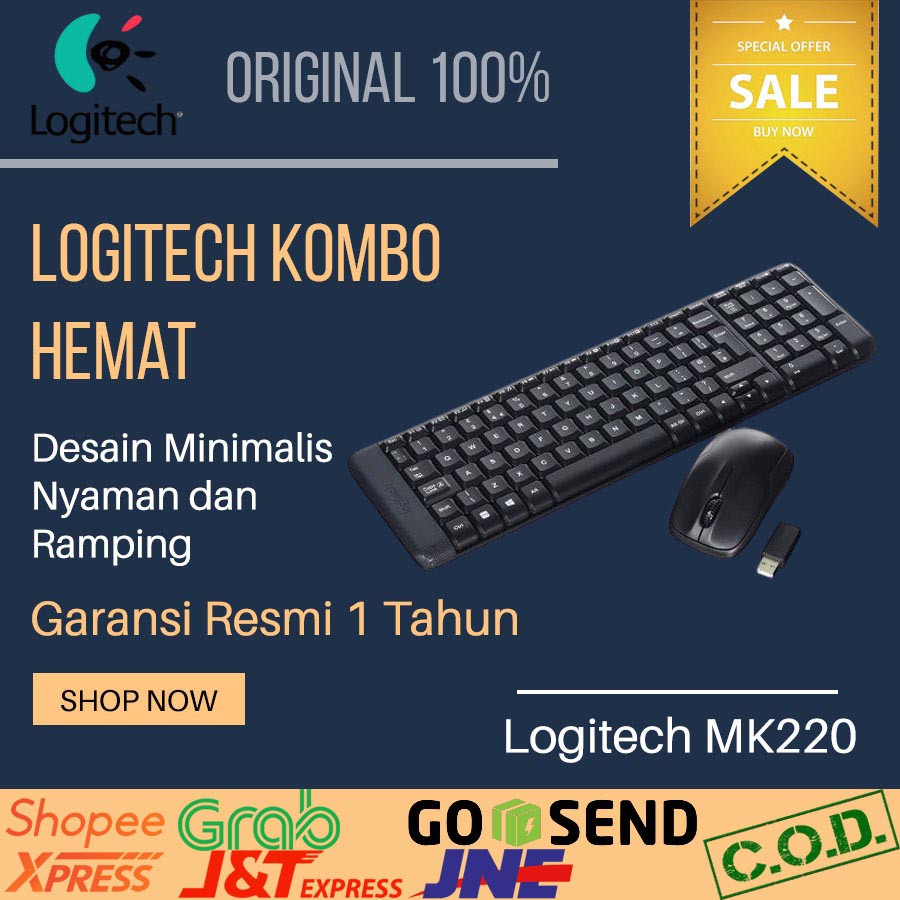Jual Keyboard Mouse Logitech MK220 Keybord Wireless Bloetooth Tanpa