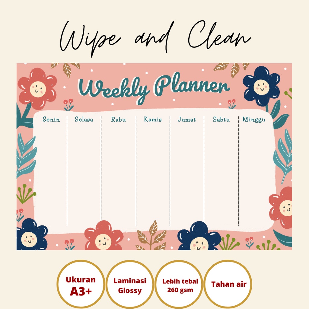 Jual Wipe and Clean | Weekly Planner | Poster Jadwal Pelajaran ...