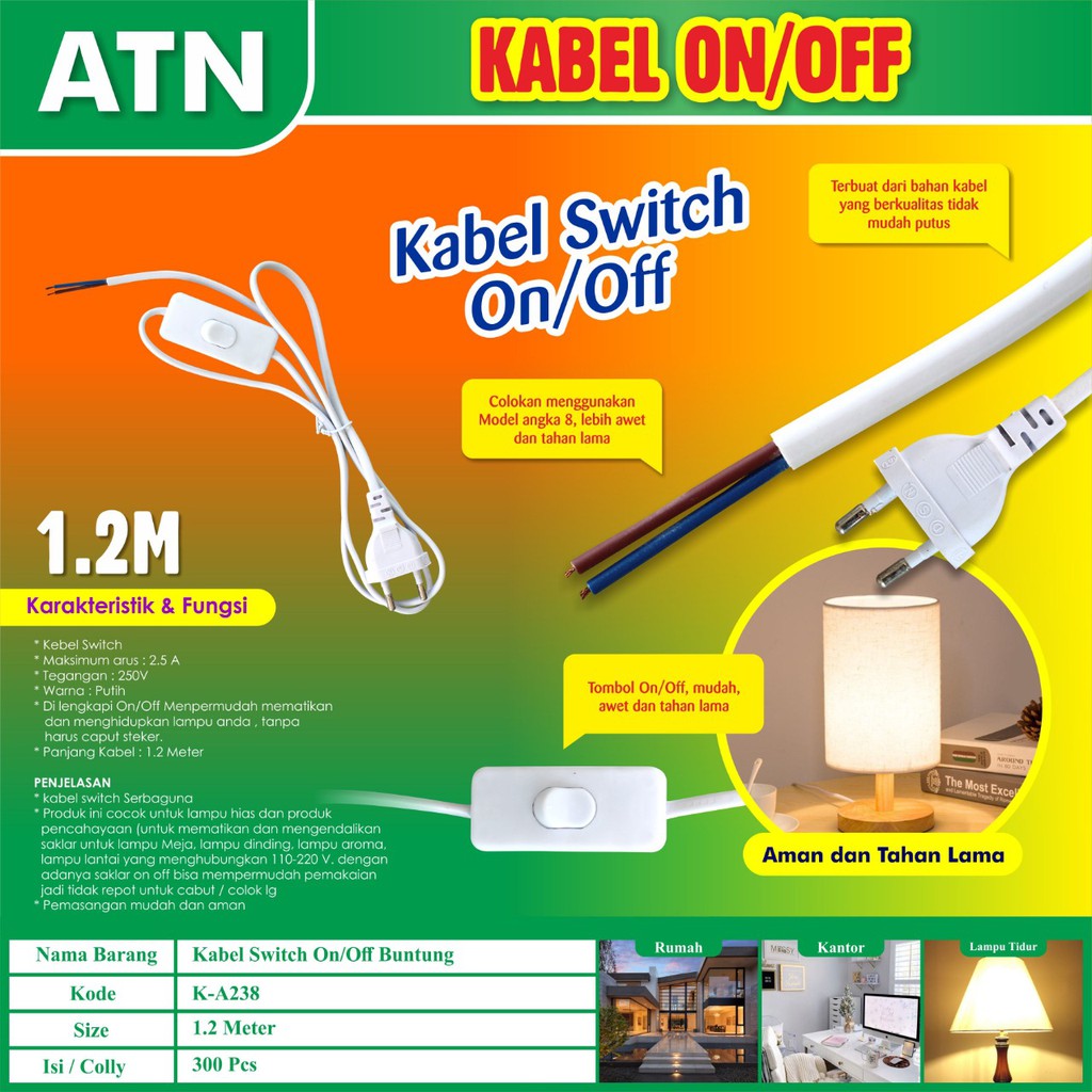 Jual COD-Kabel buntung Saklar On Off 1.2m full cabel power ac sambungan ...