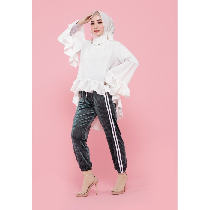 Jual Hijab ellysha shinny pleated listed jogger pants olive | Shopee ...