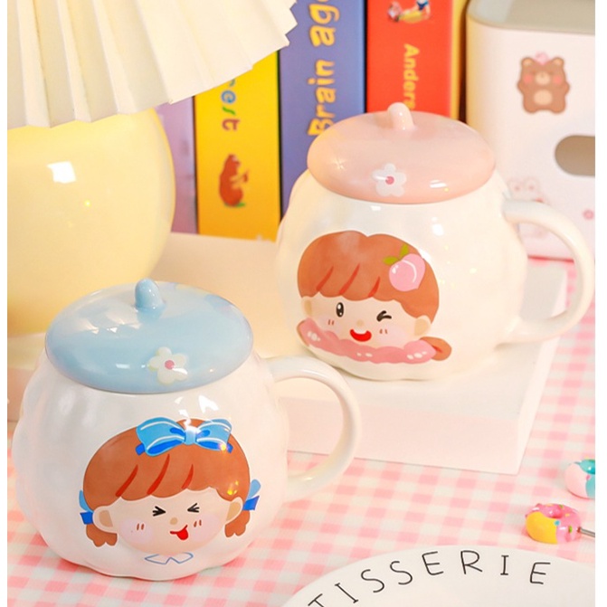 Jual Cute Girl Big Belly Mug Gelas Cangkir Keramik Dengan Tutup Lucu Cocok Untuk Kado Shopee 6988