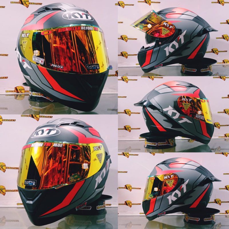 Jual Helm KYT Falcon FR Raid Matt Black Red Fluo Paket Ganteng