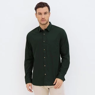 M231 Kemeja Pria Basic Polos Panjang Hijau Tua 1468K