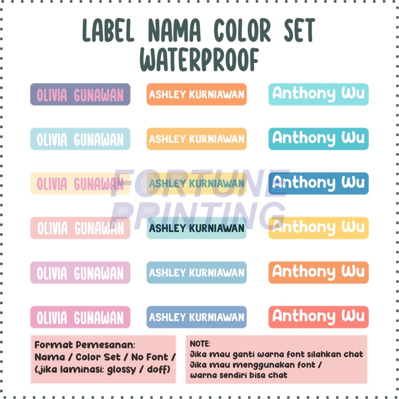 Jual Sticker label nama anak COLOR SET WATERPROOF CUSTOM Shopee Indonesia