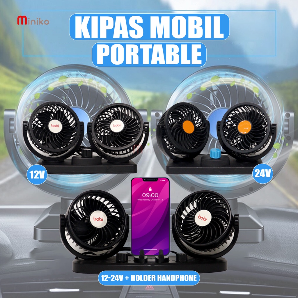 Jual Kipas Angin Mobil Double Fan 12V/24V / Kipas Mobil Holder Phone ...