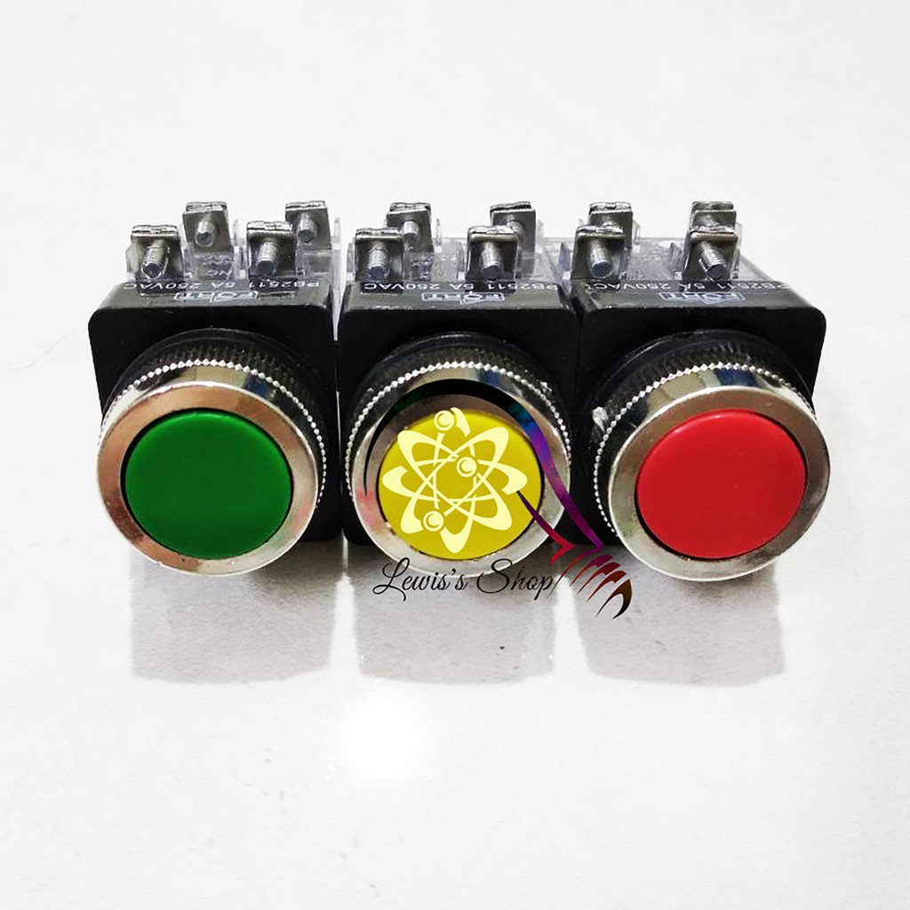 Jual Push Button Switch 5A PB2511 NO NC 4 Baut Merah Kuning Hijau ...