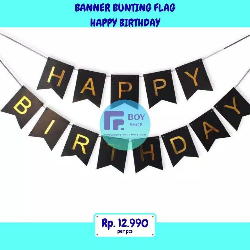 Jual Banner Bunting Flag HAPPY BIRTHDAY Gold - Hitam | Shopee Indonesia