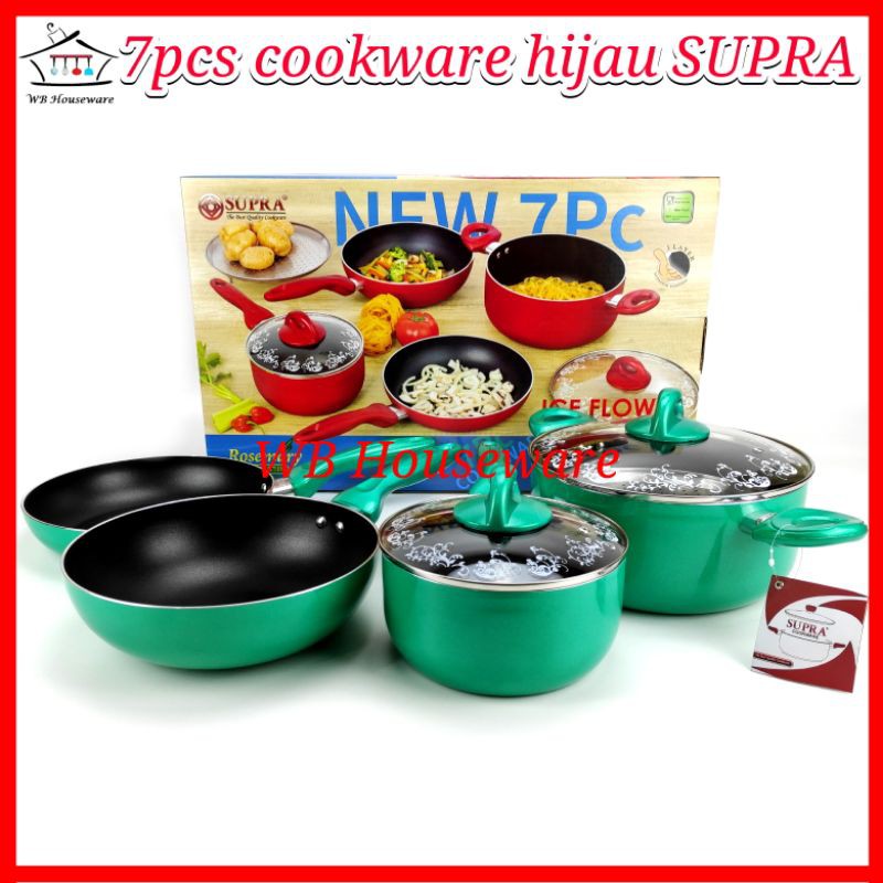 Jual panci set / wajan set / 7pcs cookware SUPRA hijau | Shopee