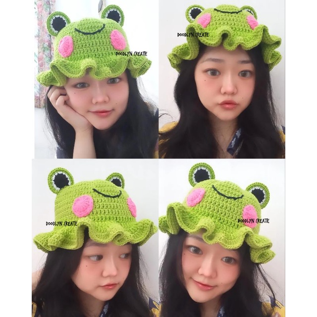 Jual FROG Bucket hat crochet handmade, topi rajut kodok, wavy brim ...