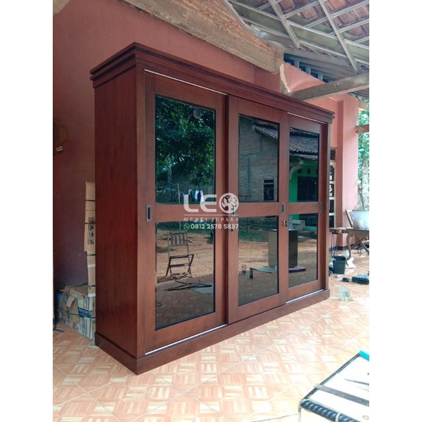 Jual Leo Mebel Jepara Lemari Pakaian Sliding Pintu Geser Kayu Minimalis Modern X X Cm