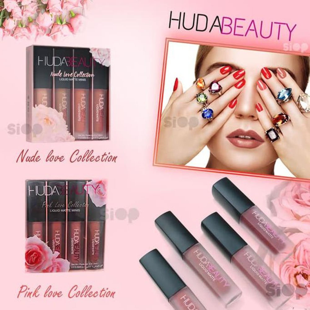 Jual HUDA BEAUTY LIP CREAM 4 IN 1 ISI 4 PCS PINK NUDE LOVE COLLECTION MINI LIPCREAM LIQUID MATTE Shopee Indonesia