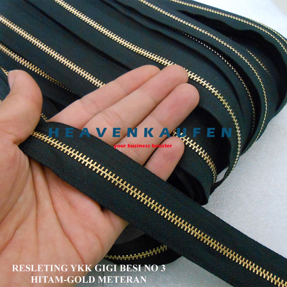 Jual Resleting Zipper Ykk Type Gigi Besi Kecil No Hitam Gold Emas Harga Per Meter Shopee