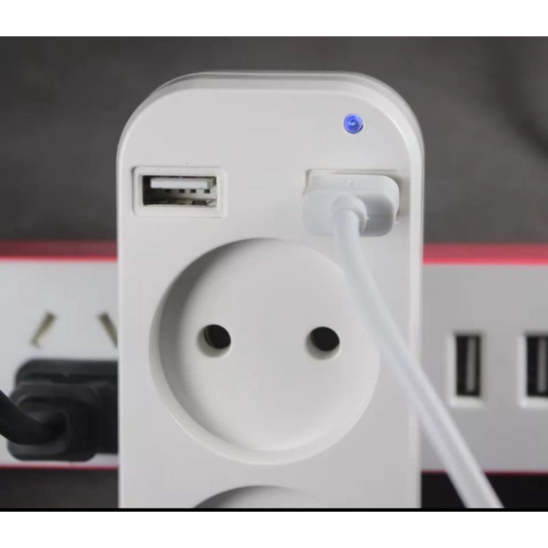 Jual power strip colokan listrik adaptor soket 2 USB port 5v charger ...