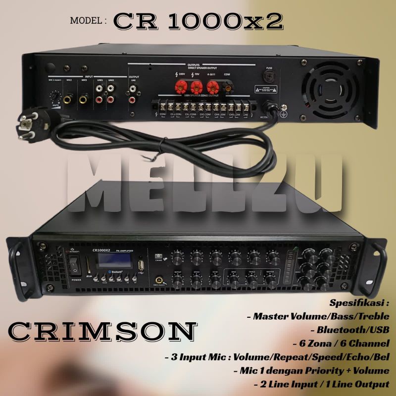 Jual Power Amplifier Crimson CR 1000X2 Bluetooth USB Dan Bell Shopee Indonesia