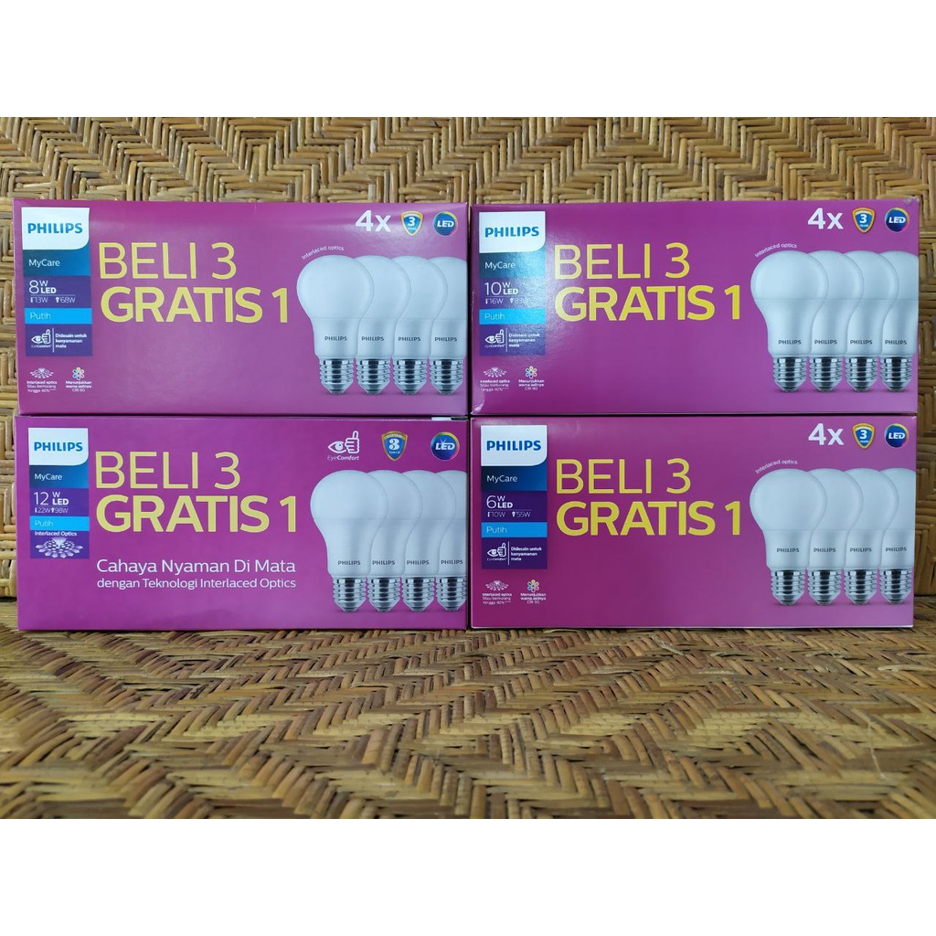 Jual PHILIPS LED BULB 3 GRATIS 1 6W 8W 10W 12W BOHLAM 6500K PAKET ...