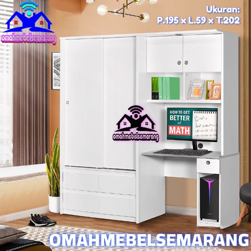 Jual Lemari Pakaian Pintu Sliding Dengan Meja Tulis Kerja Lpmt Night