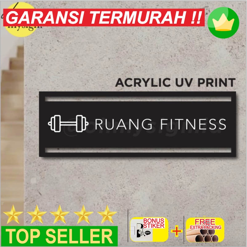 Jual Promo Sign Akrilik Ruang Fitness UV Print Modern Label Sign Keren ...