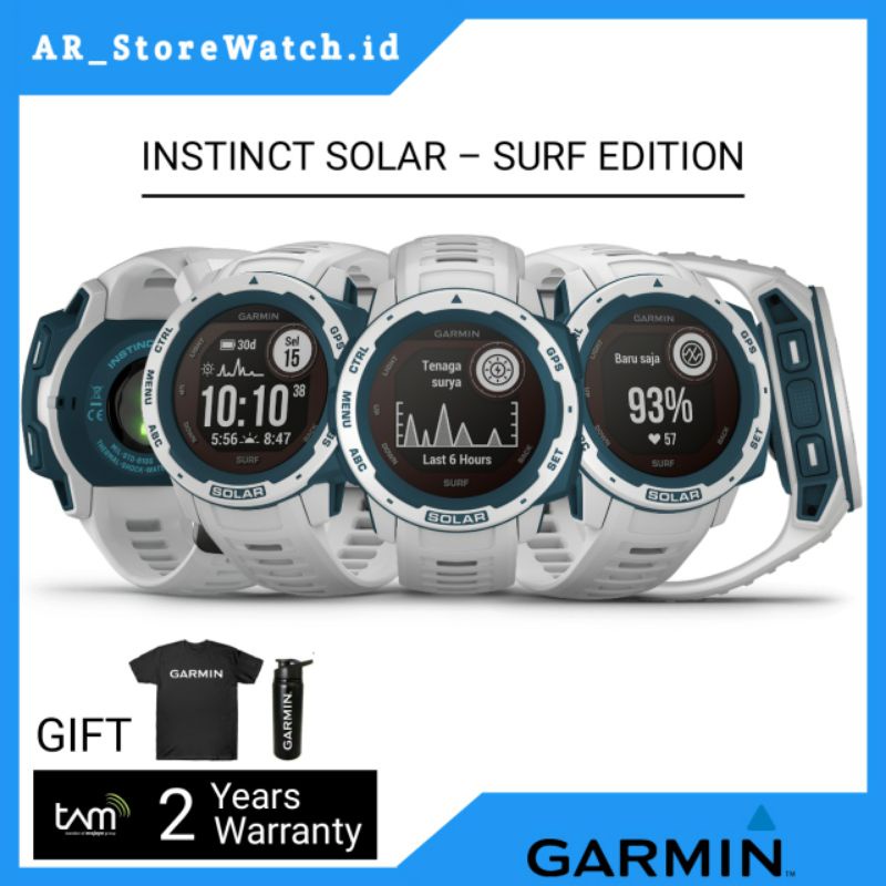 Garmin Instinct Solar, Surf Edition, Pipeline Smartwatch Gps Ultra Resistente con Ricarica Solare, Cardio, Pulseox, App Surf e Multisport ( Ricondizionato