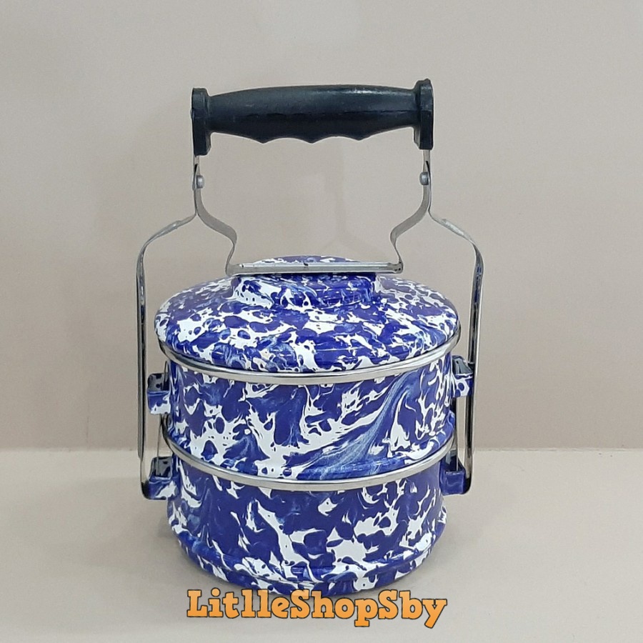 Jual Rantang Enamel susun 2 Ukuran 14cm Biru Doreng Blirik Kitchenware ...