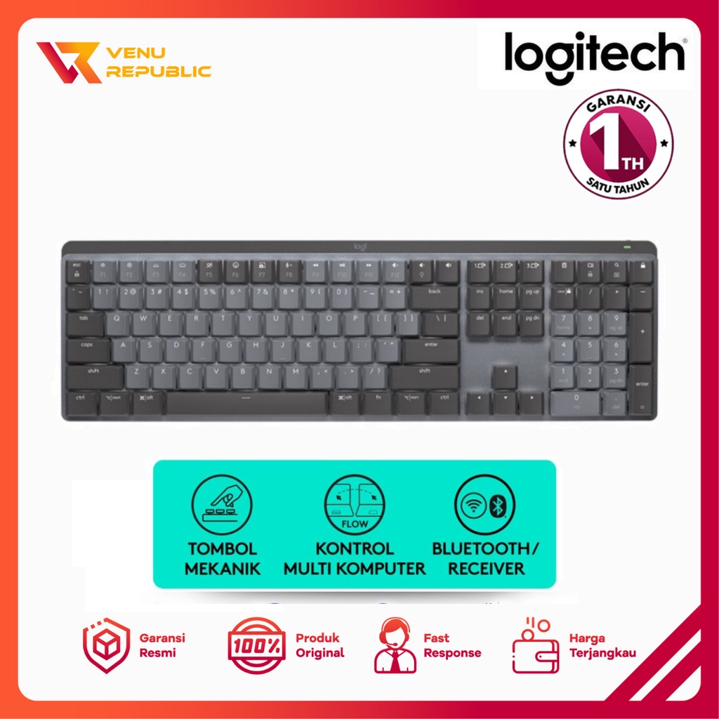 Jual Logitech MX Mechanical Tactile Keyboard Wireless Bluetooth Backlit ...