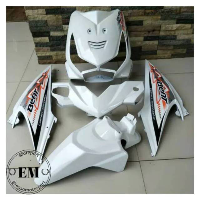 Jual Cover Full Body Halus Honda Beat Karu Warna Putih Plus Striping