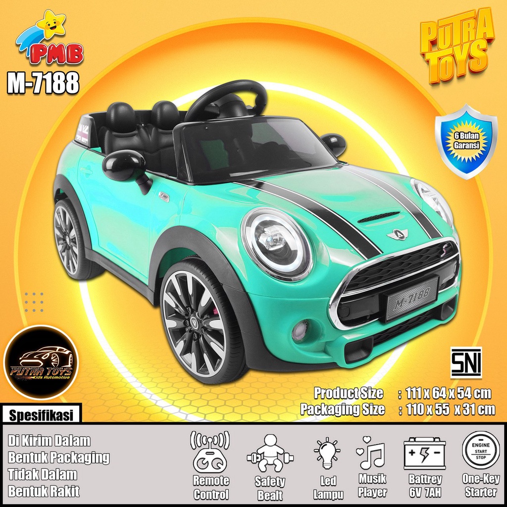 Jual MAINAN MOBIL AKI ANAK MINI COOPER MOBIL REMOT PMB 7188 REMOTE