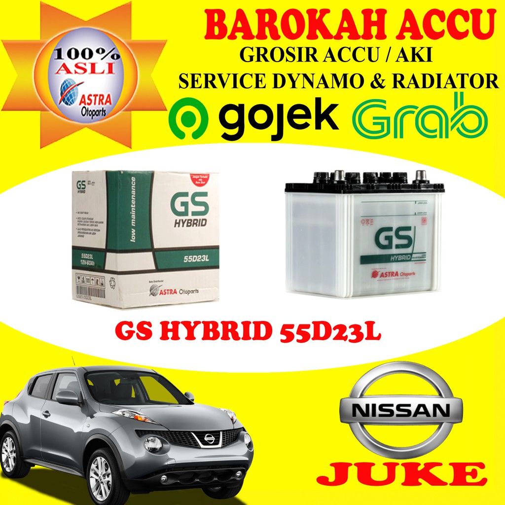 Jual AKI GS ASTRA MOBIL NISSAN JUKE GS HYBRID 55D23L , 60 AH | Shopee