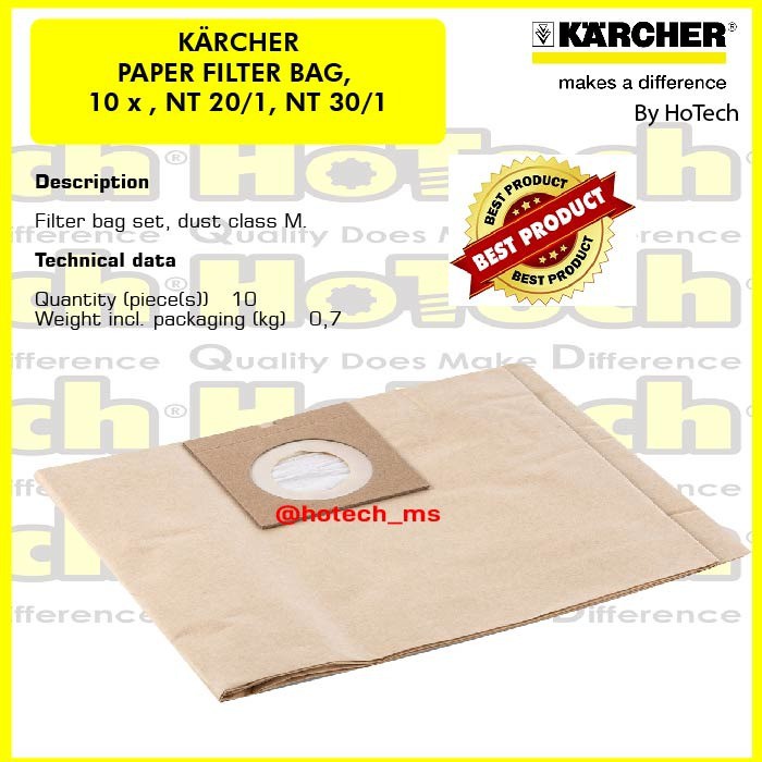 Jual Karcher Paper Filter Bags For Vacuum Cleaner NT 20/1 NT 30/1 Shopee Indonesia