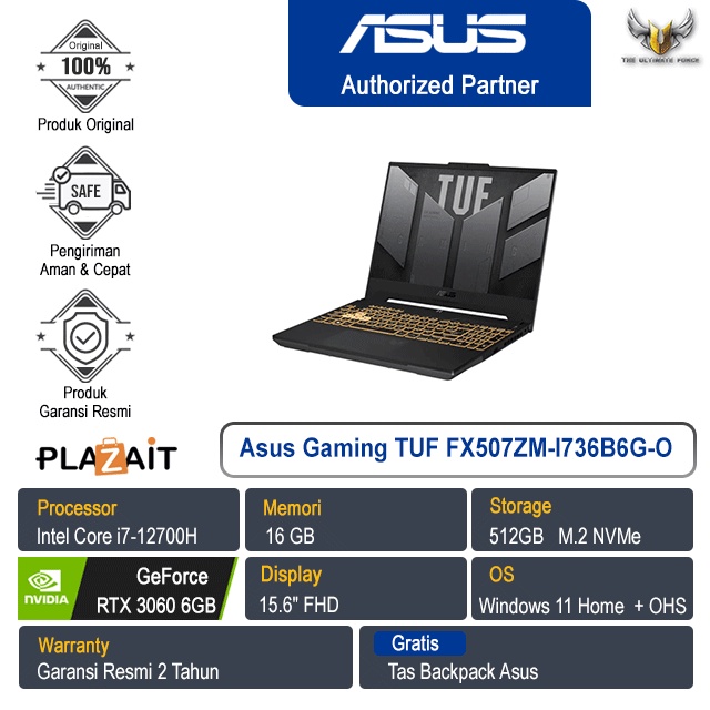 Jual Asus Gaming TUF FX507ZM-I736B6G-O/Intel Core I7-12700H/16GB/512GB ...