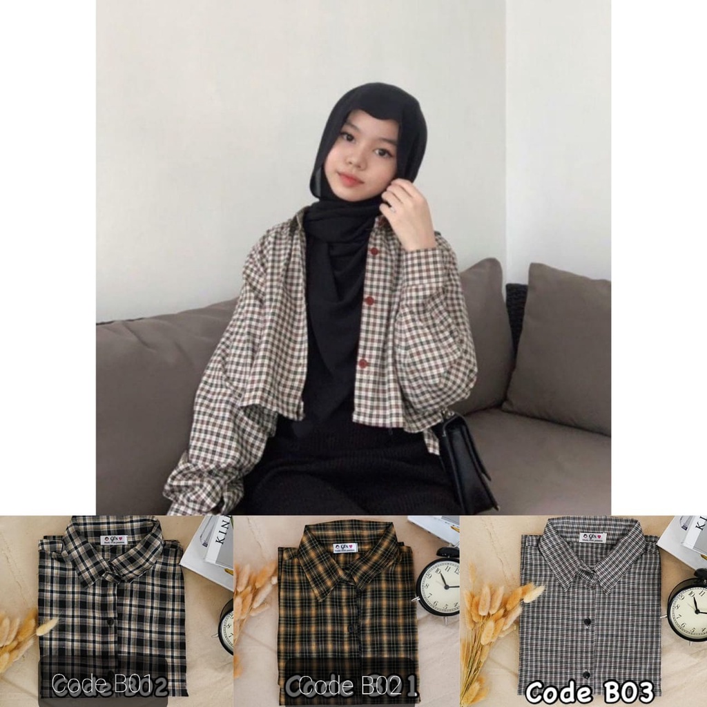 Jual Bho Zec Ootd Wanita Kemeja Jungyu Beesy Crop Tartan Shirt Kemeja Wanita Kemeja Haem