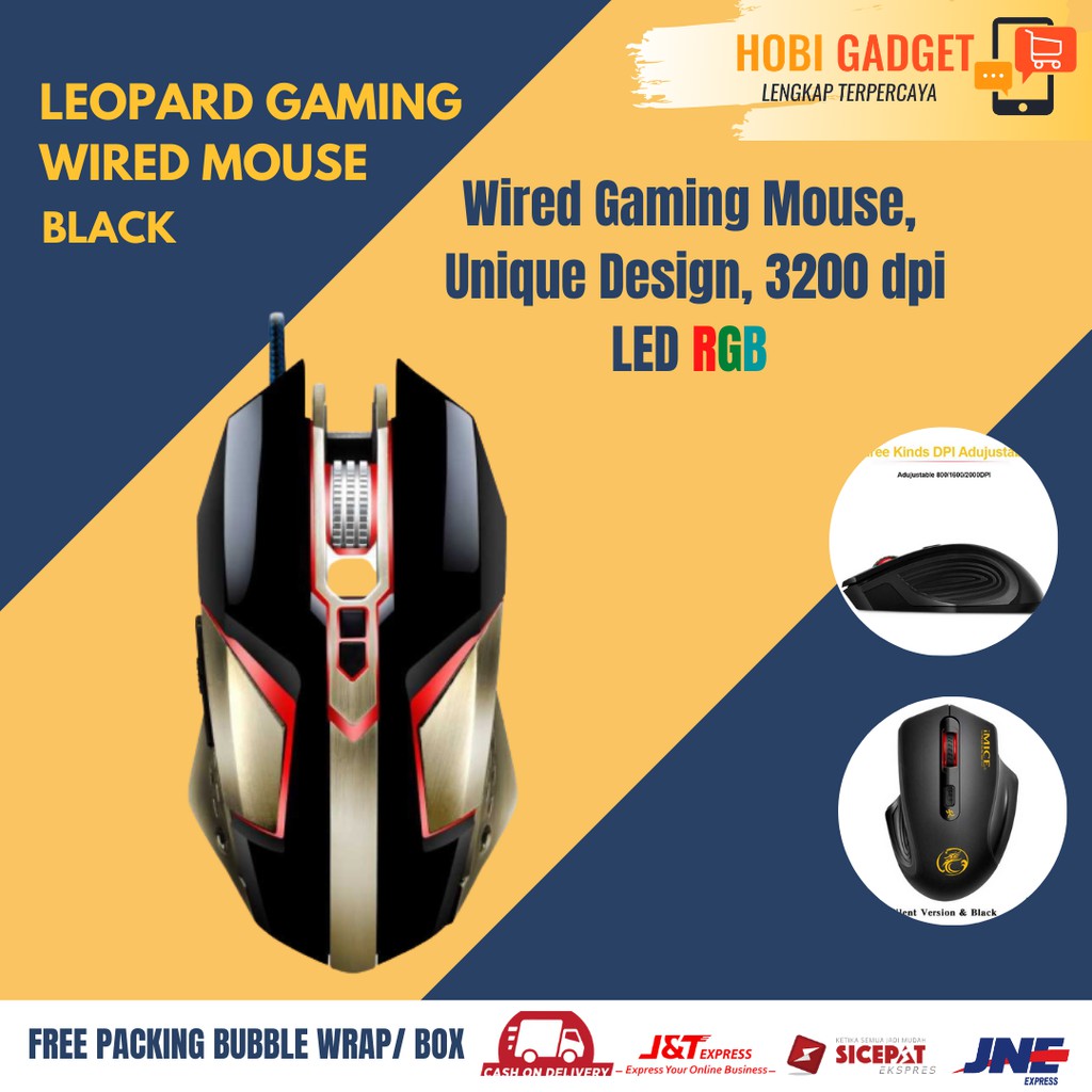 Jual LEOPARD WIRED GAMING MOUSE 3200 DPI NORMAL VERSION RGB BLACK ...