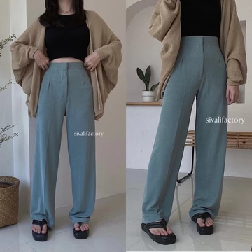 SIVALI Cozie Pants Highwaist Cullote Pants Rib Knit Pants Celana Kulot Wanita Petite Friendly