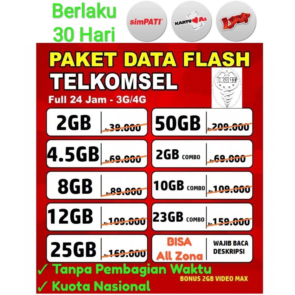 Jual Paket Kuota Telkomsel Zona Simpati AS Loop Bulk Combo