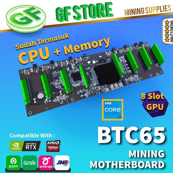 Jual Mining Motherboard Btc65 Onboard Cpu Riserless 8 Gpu Mining