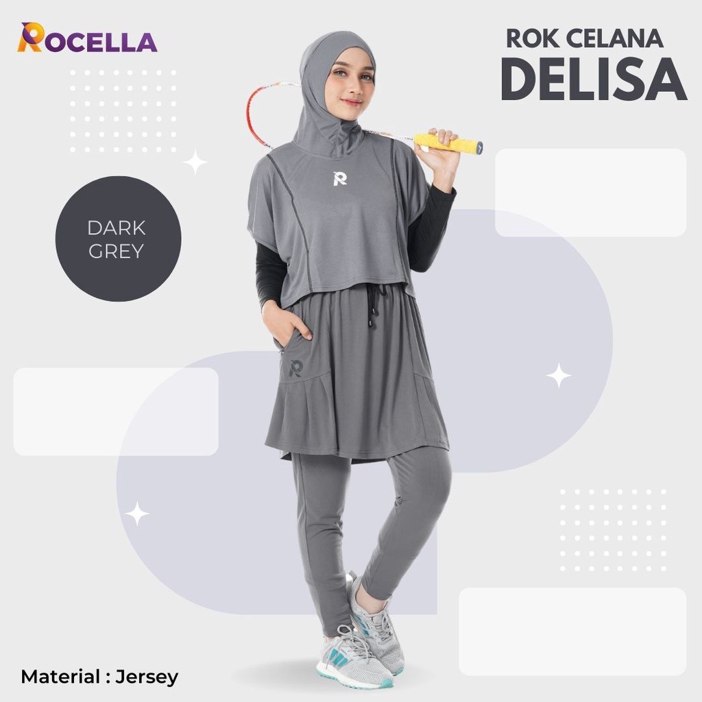 Jual Rocella Series Delisa Set Rok Celana Hijab Olahraga Sport Sporty Volly Renang Senam Jogging