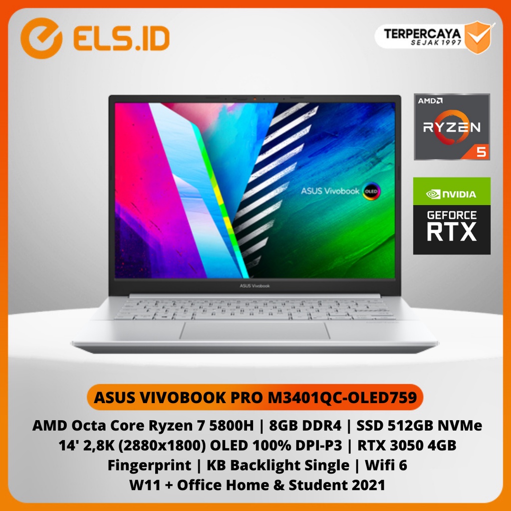 Jual Laptop Asus Vivobook Pro M3401qc Oled759 Amd Octa Core Ryzen 7 5800h 8gb 512gb Rtx3050 4gb