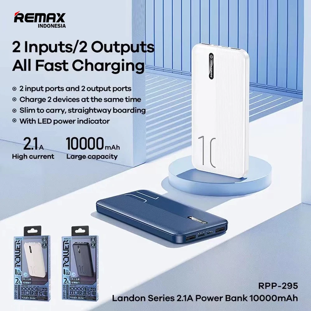 Remax Powerbank 2,1A 10000mAh 2USB Port Lamp Indicator RPP-295