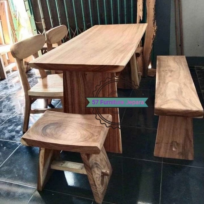 Jual Meja Kursi Makan Trembesi Kayu Utuh Solid Tanpa Sambungan