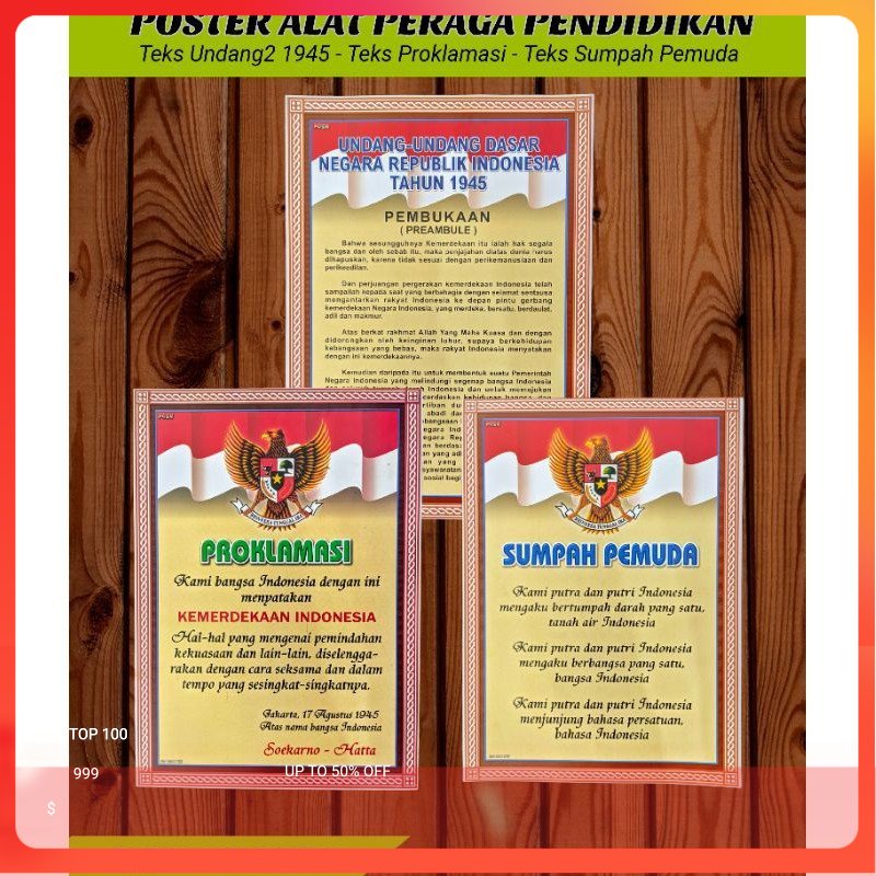 Jual Grosir Alat Peraga Pendidikan Poster Teks Uud 45 Proklamasi Sumpah Pemuda Pancasila Ukuran 3362