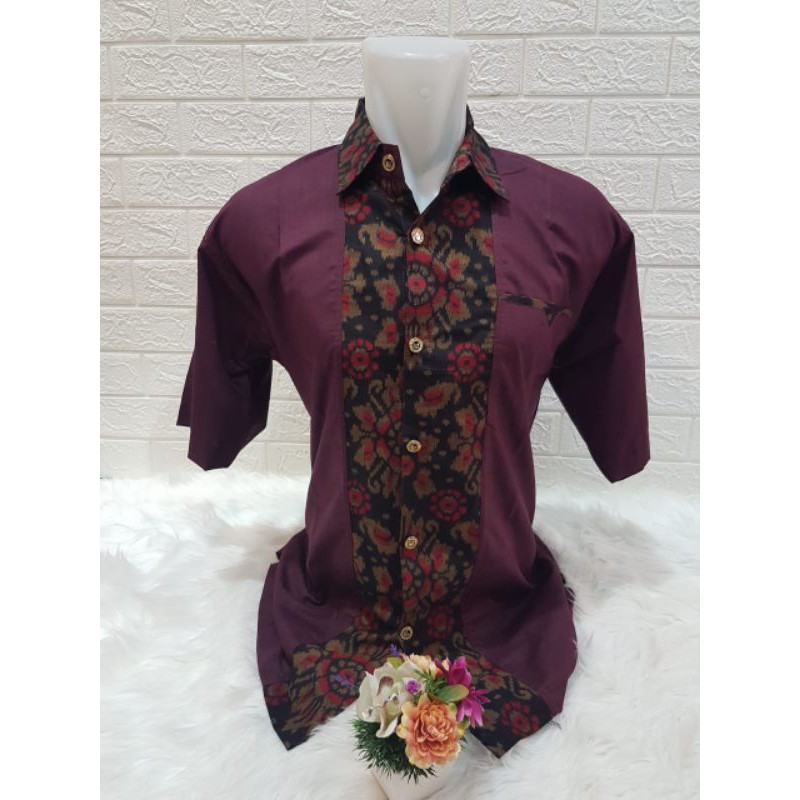 Jual Kemeja Kombinasi Katun Endek Kemeja Kerja Kemeja Kantorbaju Endek Baju Bali Shopee 