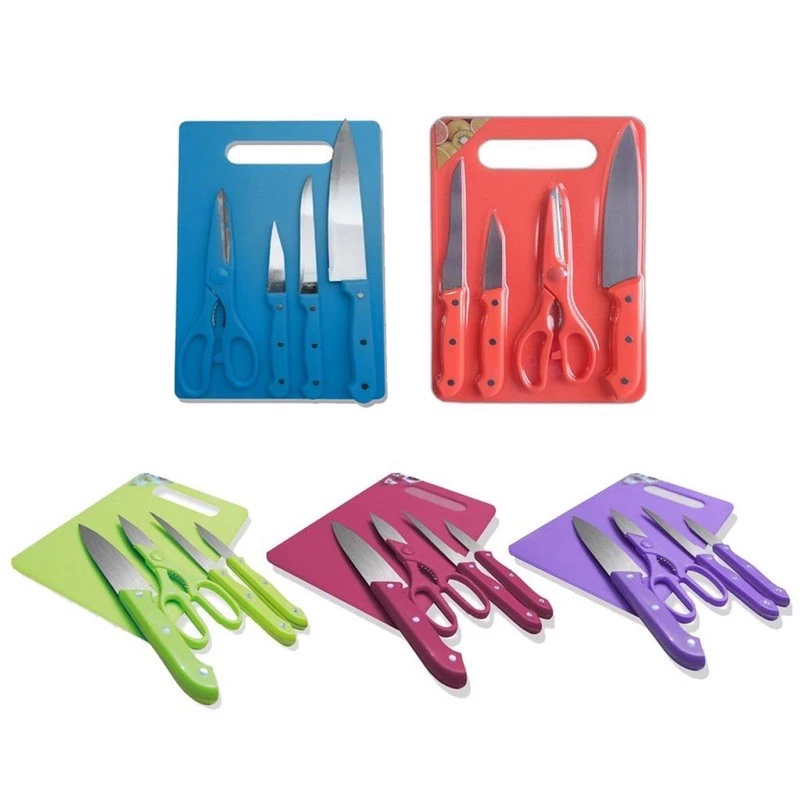 [UNIK] Pisau & Gunting + Talenan Dapur Set 5in1 | AutoStock