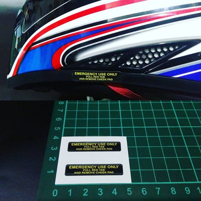 Jual Print and Cut sticker Emergency Use Only for cheek pad helmet ...