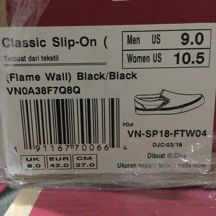 Jual VANS UA Classic Slip On Flame Wall Original Hitam 8 Shopee Indonesia