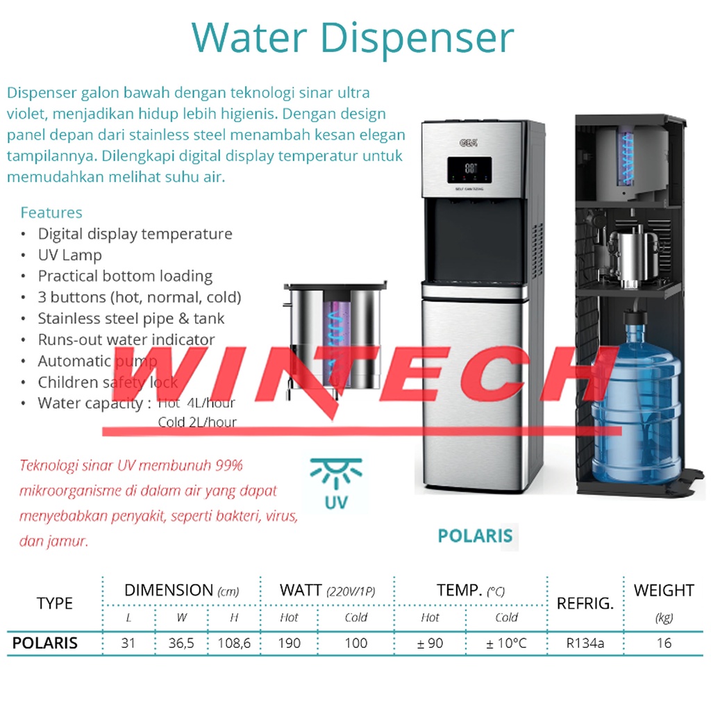 Jual Gea Polaris Water Dispenser With Uv Lamp Digital Display