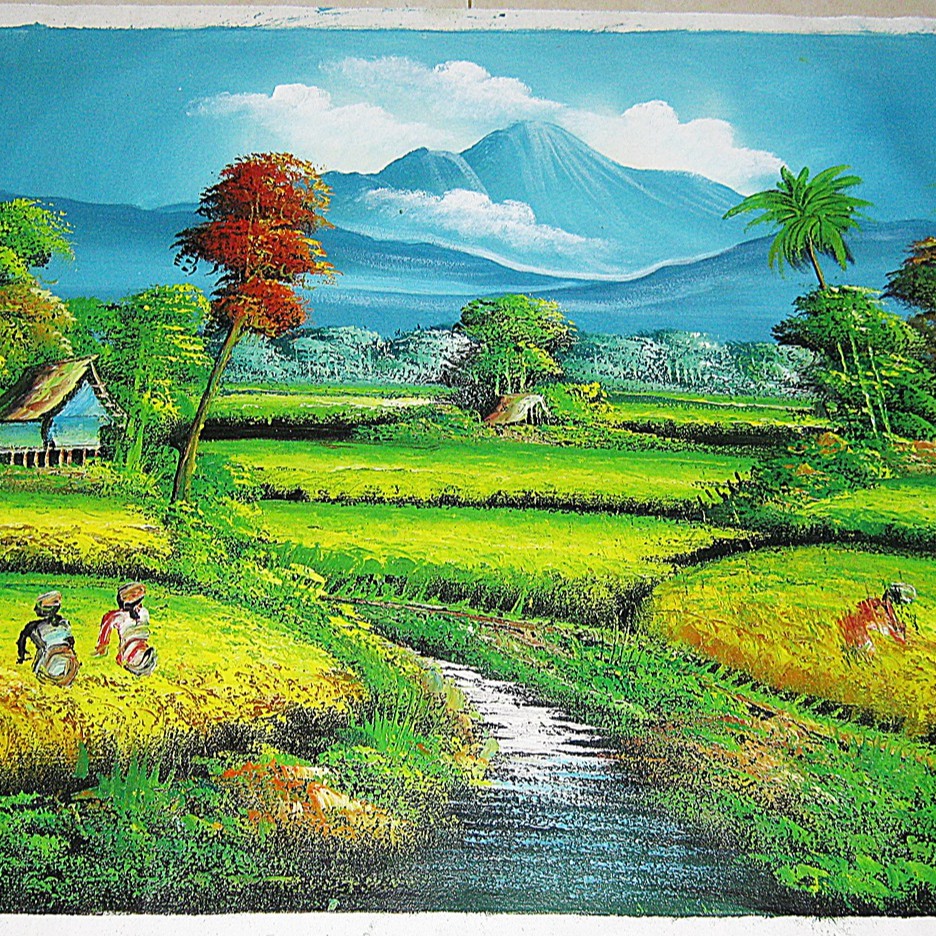 Jual Lukisan Pemandangan Dan Pegunungan Yang Sangat Indah (Nuansa Biru