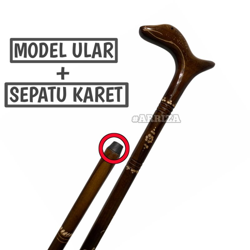 Jual Tongkat Jalan Kayu Jati Model Kepala Ular / Tongkat Kaki 1
