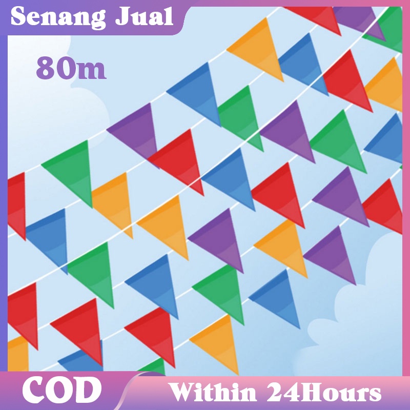 Jual 150pcs Bendera Segitiga Warna Warni 80 Meter Bendera Kain Segitiga Bendera Hias Festival 4084