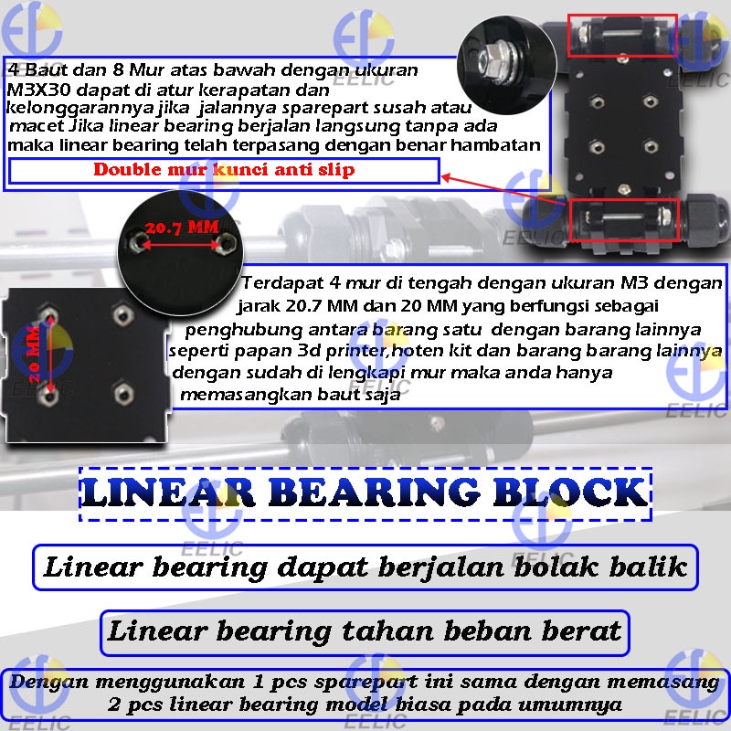 Jual EELIC SLR-80D8J350 Rakitan slider rel panjang 505 mm dengan linear ...