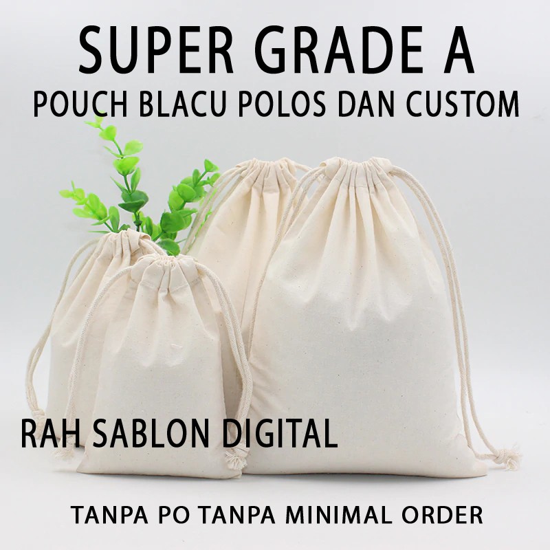 Jual Pouch Serut Blacu Sablon Custom Satuan Ukuran Kecil Shopee